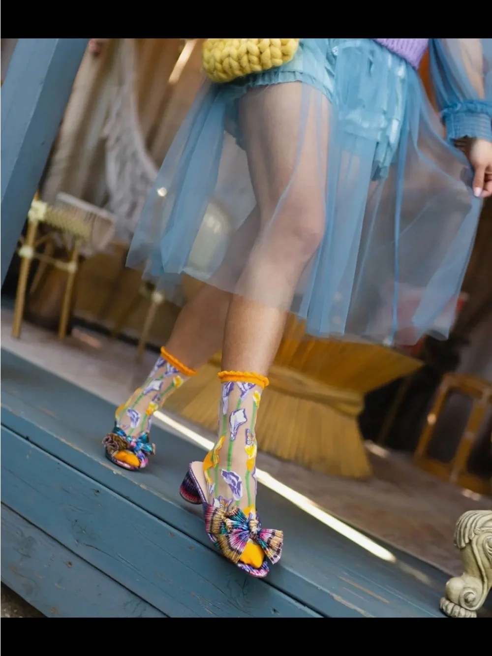 Sock Candy Calla Lily Ruffle Sheer Crew Sock. Price firm.